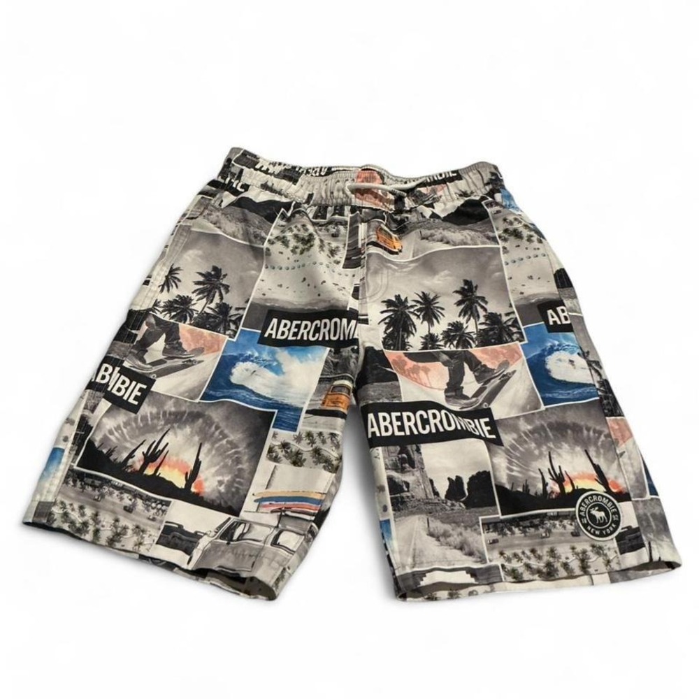Abercrombie Kids Swim Trunks Boys 13/14 Multicolor Excellent Graphic Collage